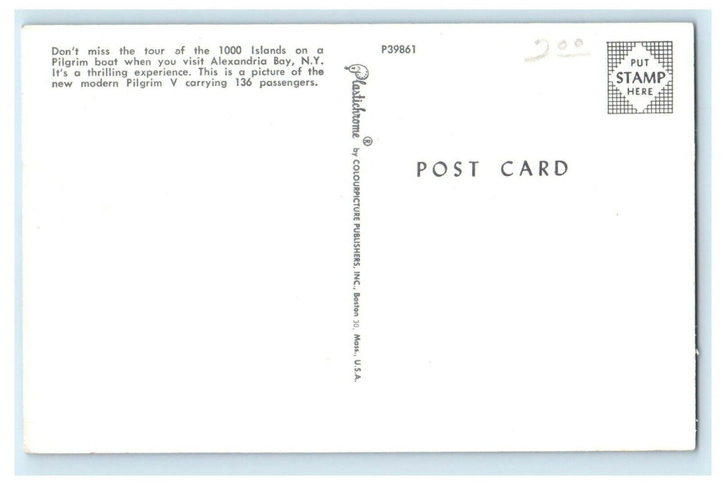 c1950's Pilgrim V Boat Tour 1000 Islands Alexandria Bay New York NY Postcard