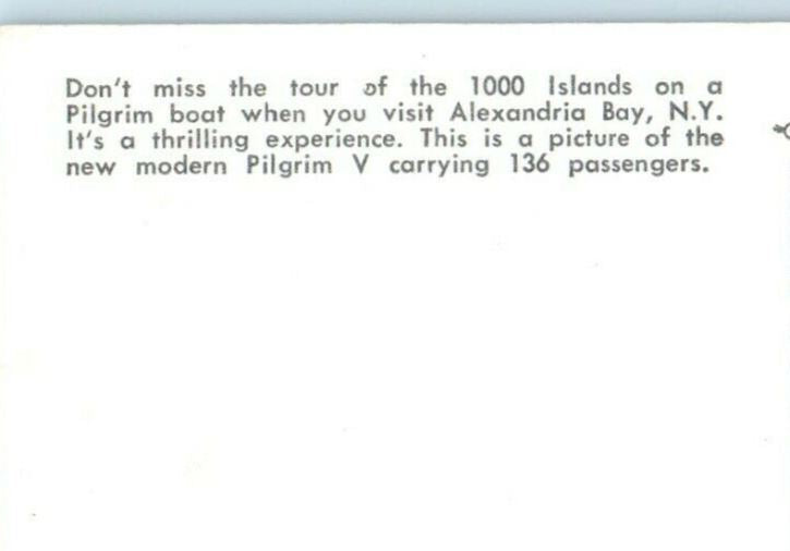 c1950's Pilgrim V Boat Tour 1000 Islands Alexandria Bay New York NY Postcard