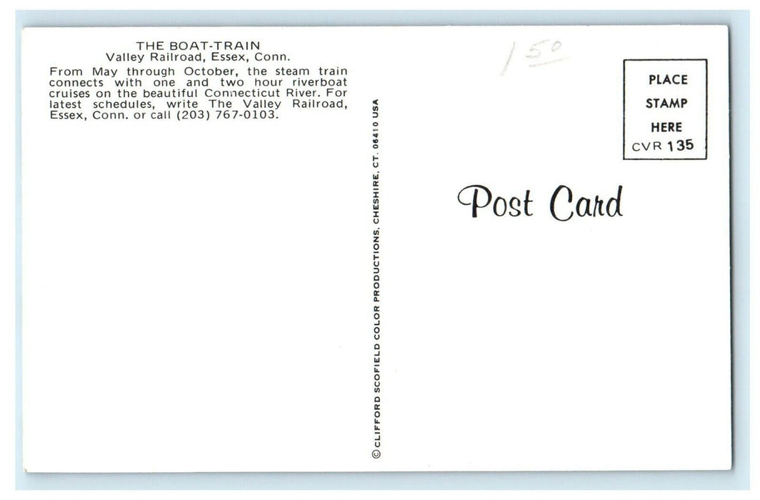 The Boat-Train Valley Railroad Essex Connecticut CT Boat Silver Star Postcard