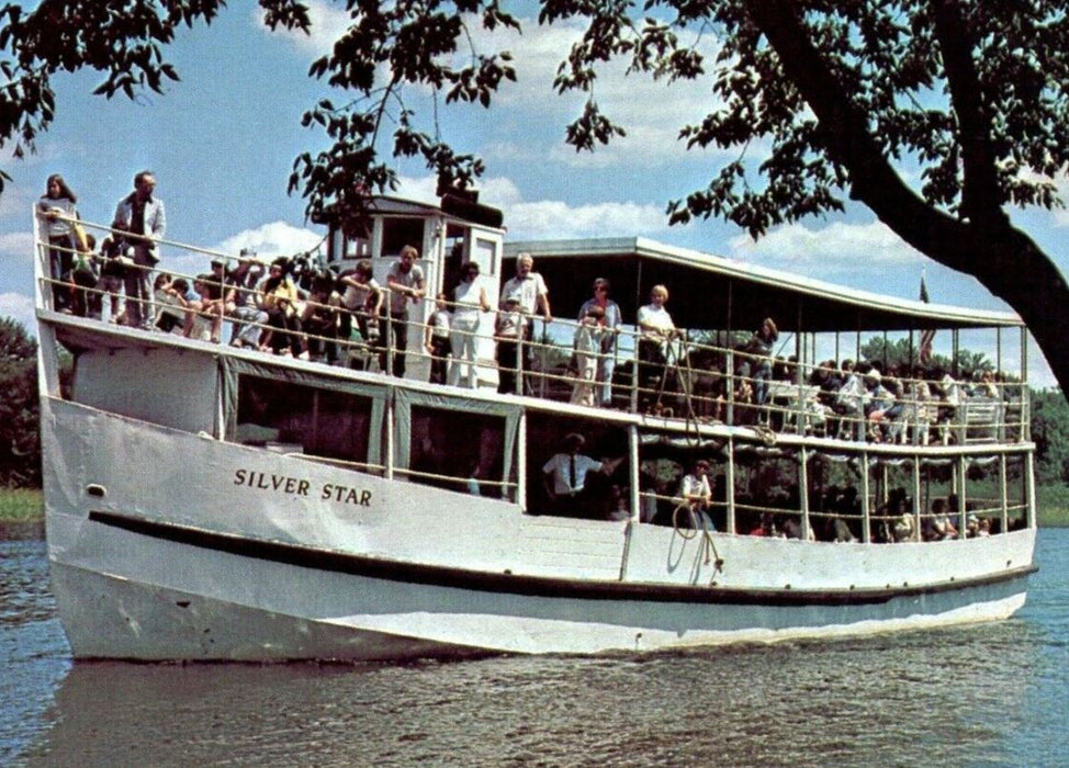 The Boat-Train Valley Railroad Essex Connecticut CT Boat Silver Star Postcard