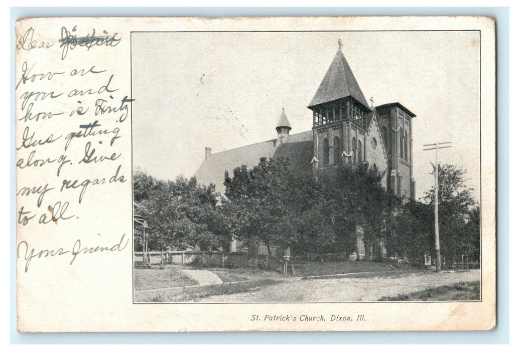 St. Patrick's Church Dixon Illinois 1906 Rock Island Vintage Antique Postcard