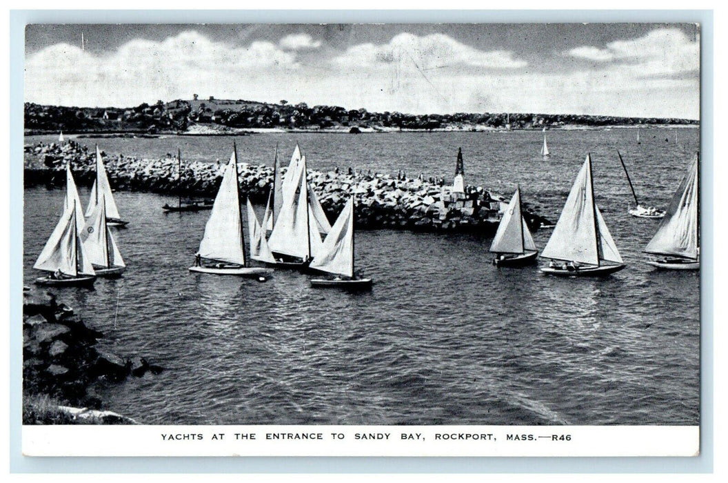 c1930's Yacht At The Entrance To Sand Bay Rockport Massachusetts MA Postcard