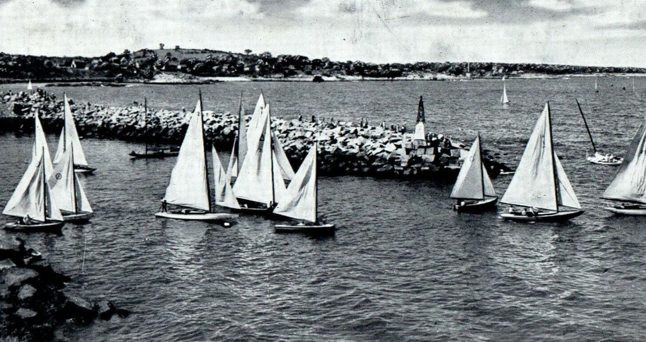 c1930's Yacht At The Entrance To Sand Bay Rockport Massachusetts MA Postcard