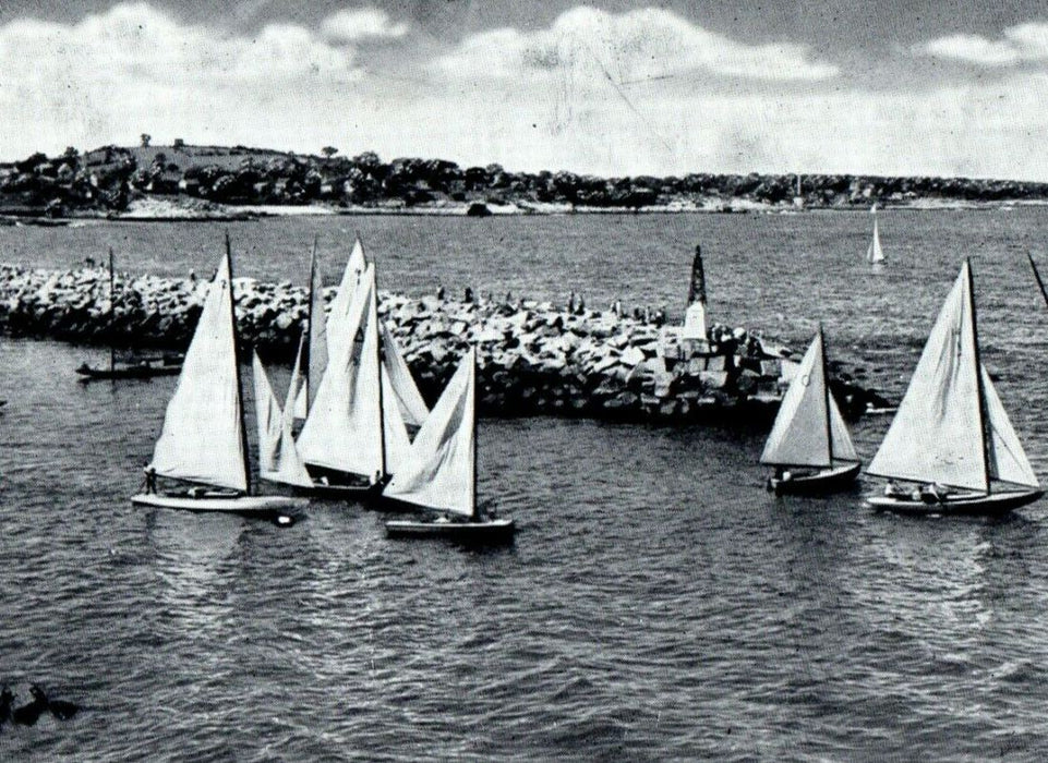 c1930's Yacht At The Entrance To Sand Bay Rockport Massachusetts MA Postcard