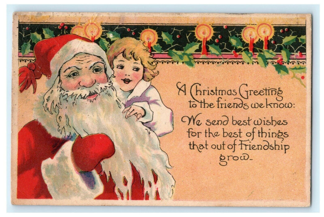 Christmas Santa Claus Girl 1930 Bunch Iowa Vintage Antique Postcard