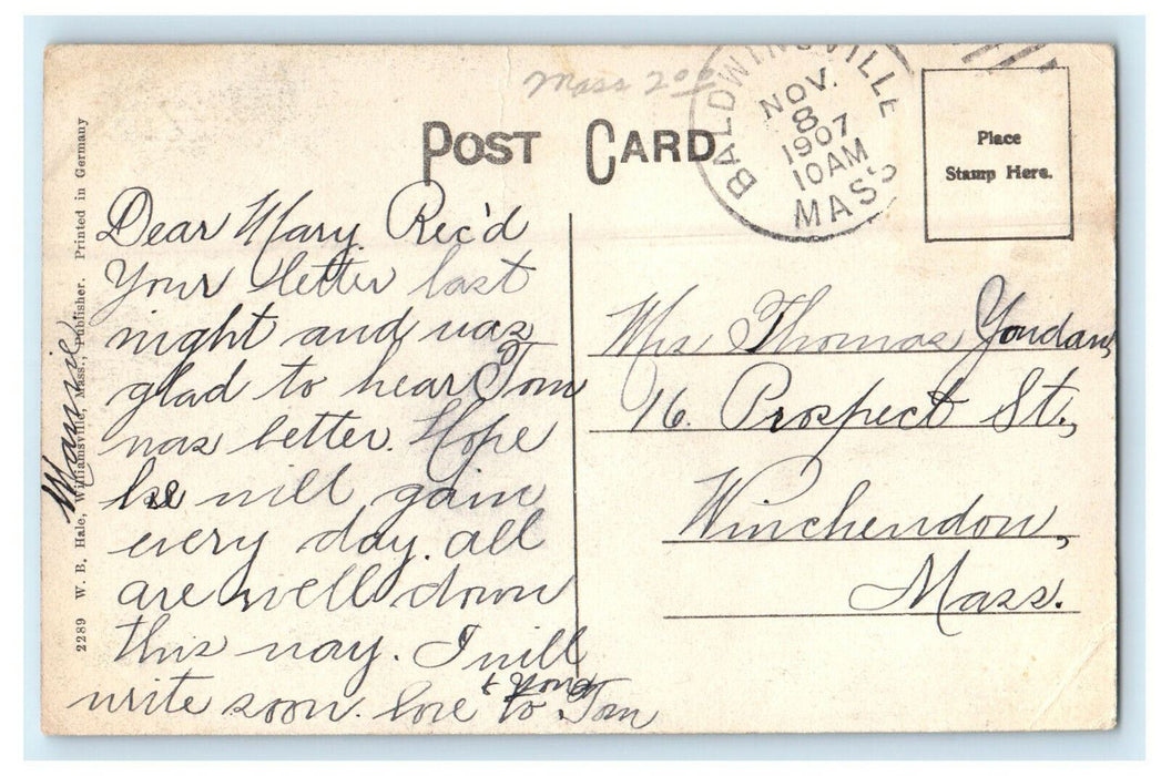 1907 Lake Dennison, Looking South Winchendon Massachusetts MA Posted Postcard