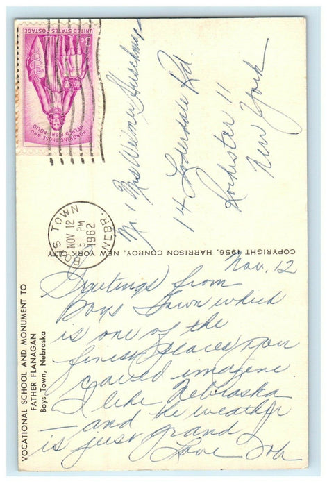 1962 Vocational School And Monument To Father Flanagan Boys Town NE Postcard