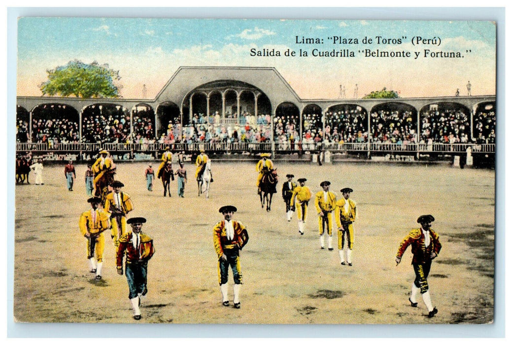 c1920s Salida De La Cuadrilla, Lima: "Plaza De Toros" Peru Unposted Postcard