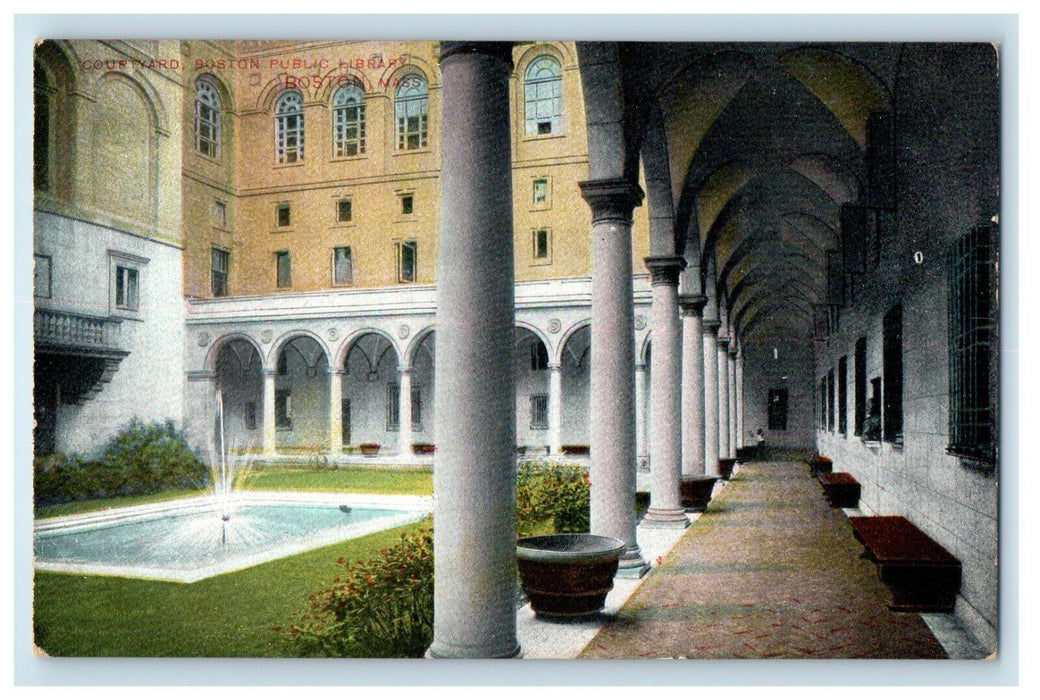 c1905 Boston Massachusetts MA, Courtyard Public Library Fountain Postcard