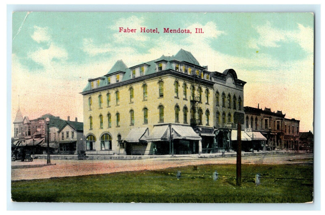 Faber Hotel Mendota Illinois 1912 Amboy Sublette Cancel Vintage Antique Postcard