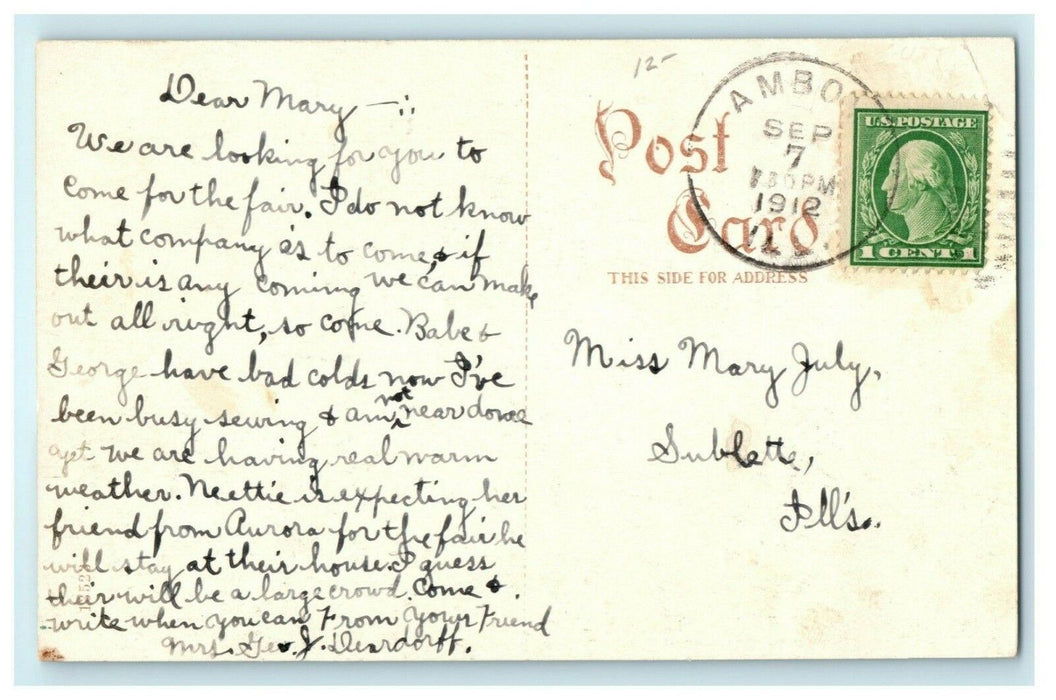 Faber Hotel Mendota Illinois 1912 Amboy Sublette Cancel Vintage Antique Postcard