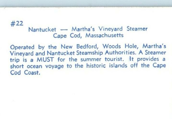 Nantucket Martha's Vineyard Steamer Ship Cape Cod Massachusetts MA Postcard