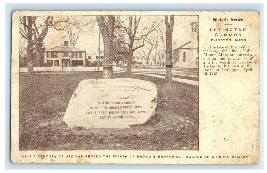1911 Boulder Rock, Lexington Common, Lexington Massachusetts MA Postcard