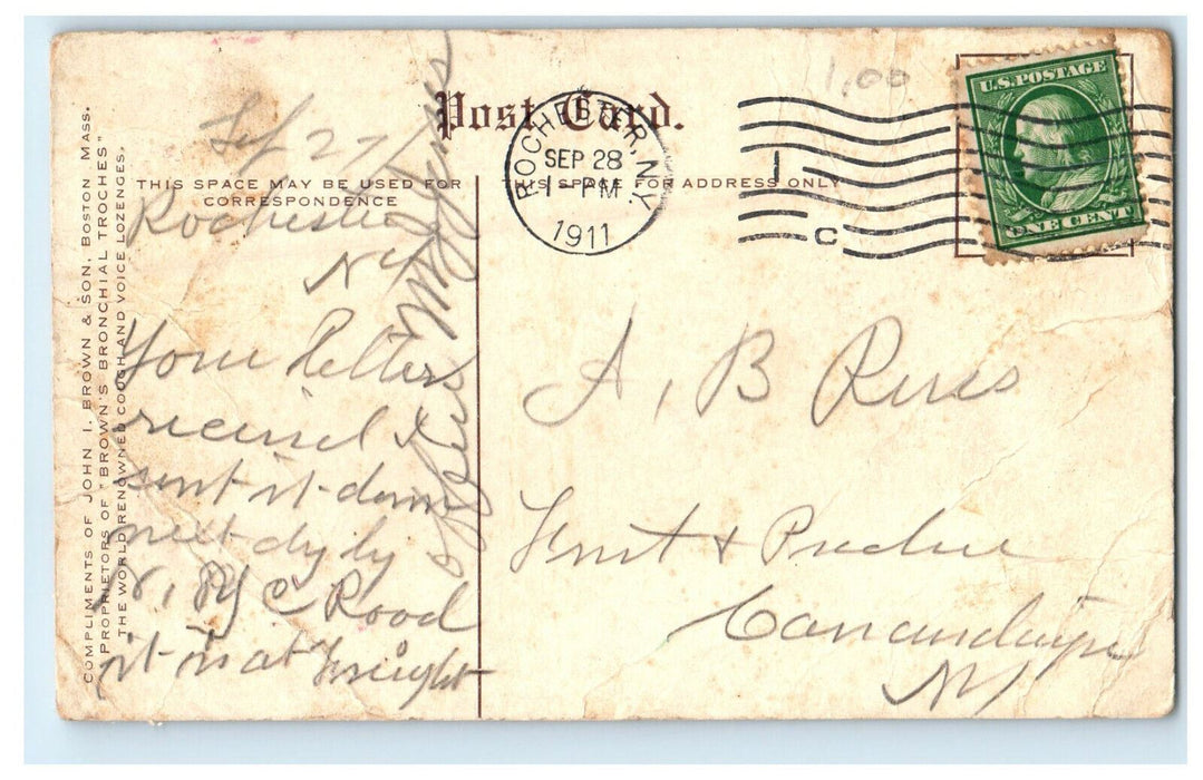 1911 Boulder Rock, Lexington Common, Lexington Massachusetts MA Postcard