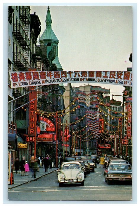 c1950's View At Chinatown Volkswagen Beetle Old Cars New York City NY Postcard