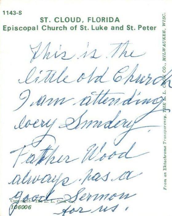 c1950's Episcopal Church Of St. Luke And St. Peter St. Cloud Florida FL Postcard