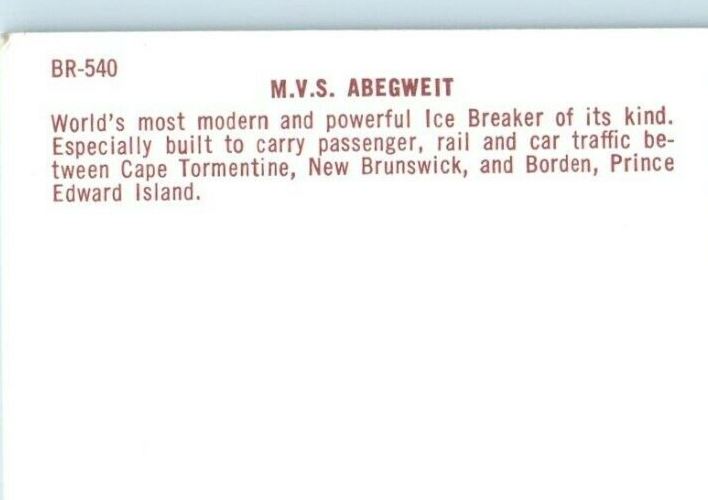 c1950's M.V.S Abegweit Ice Breaker Ship Boat Prince Edward Islands CA Postcard
