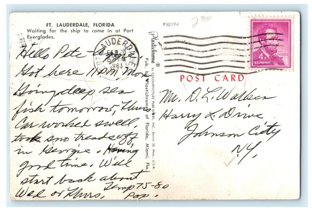 1963 Waiting For The Ship At Port Everglades Ft. Lauderdale Florida FL Postcard