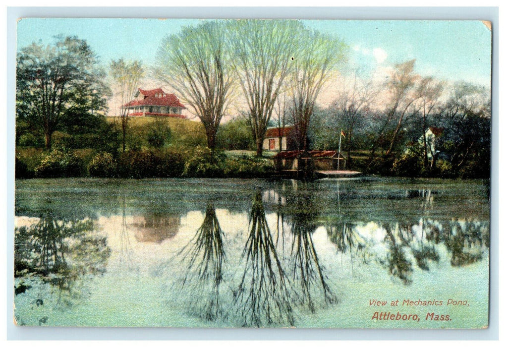 c1905s View at Mechanics Pond, Attleboro Massachusetts MA Unposted Postcard