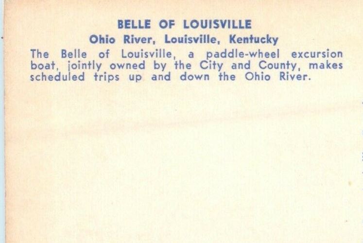 c1960’s Belle Of Louisville Ohio River Paddle Wheel Boat Kentucky KY Postcard