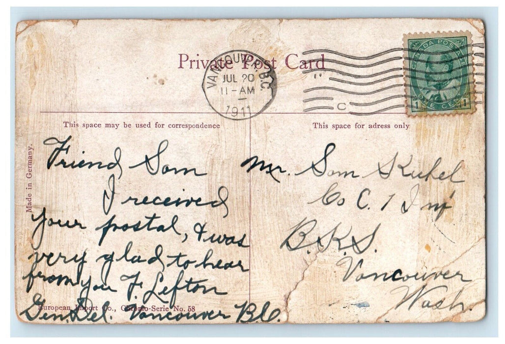 1910 2nd Canyon Capilano North Vancouver B.C Canada Posted Antique Postcard
