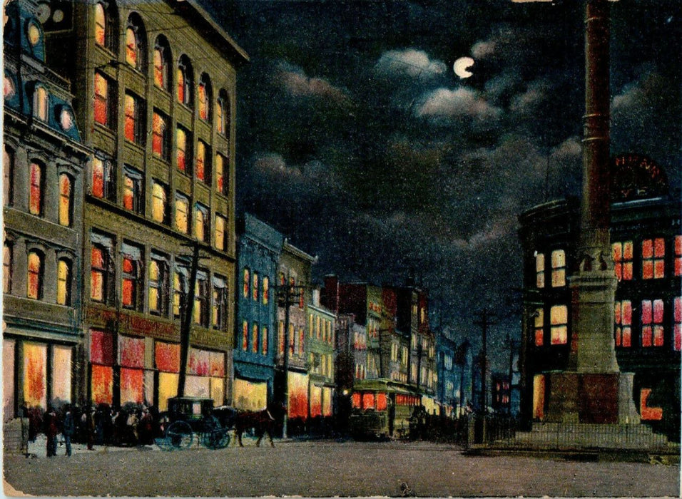 1907 Public Square, Norfolk Virginia VA Posted Antique Night Moon Postcard