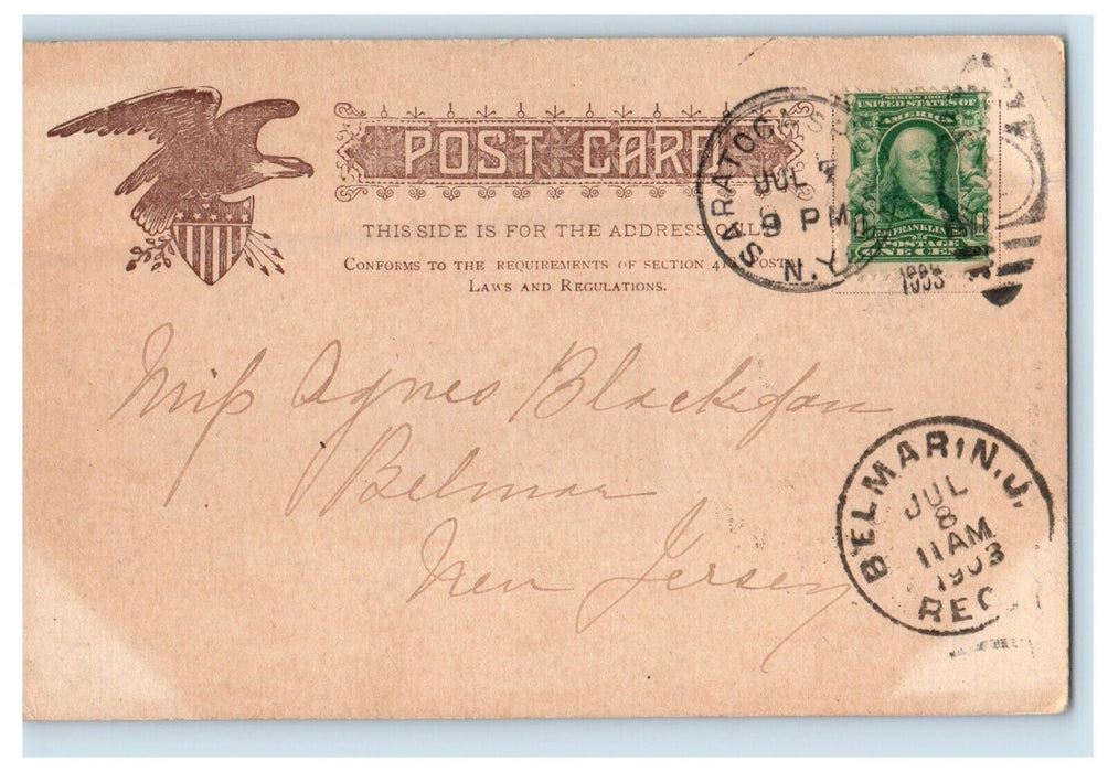 1903 Kensington Hotel Saratoga New York NY Posted Antique Postcard