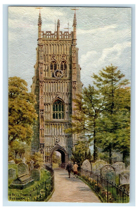 c1910's View Of Evesham Bell Tower Clock Worcestershire England UK Postcard