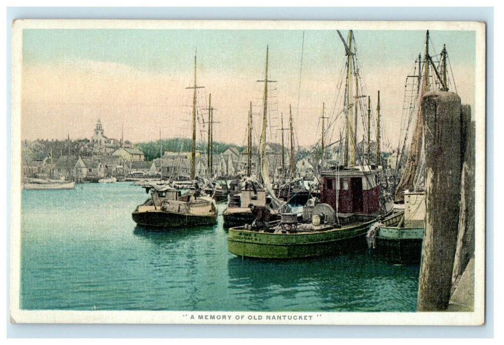 A Memory Of Old Nantucket Fishing Schooners Massachusetts MA Unposted Postcard