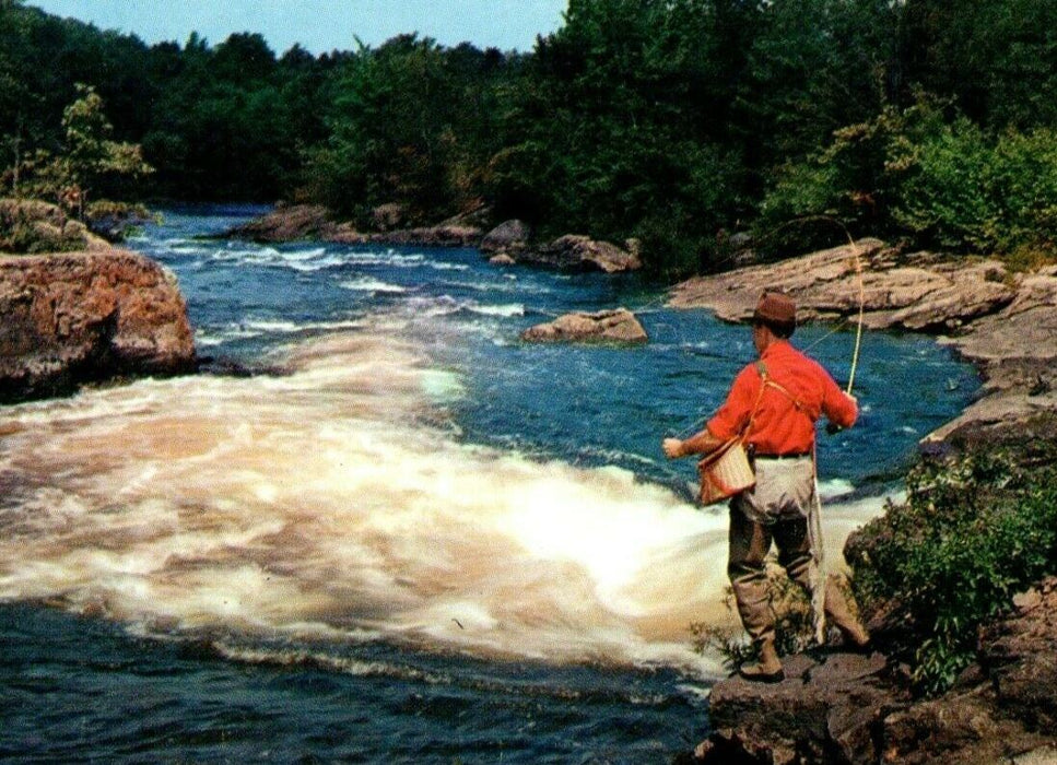 Greetings From Acra New York NY Man Fishing On The Rocks Postcard
