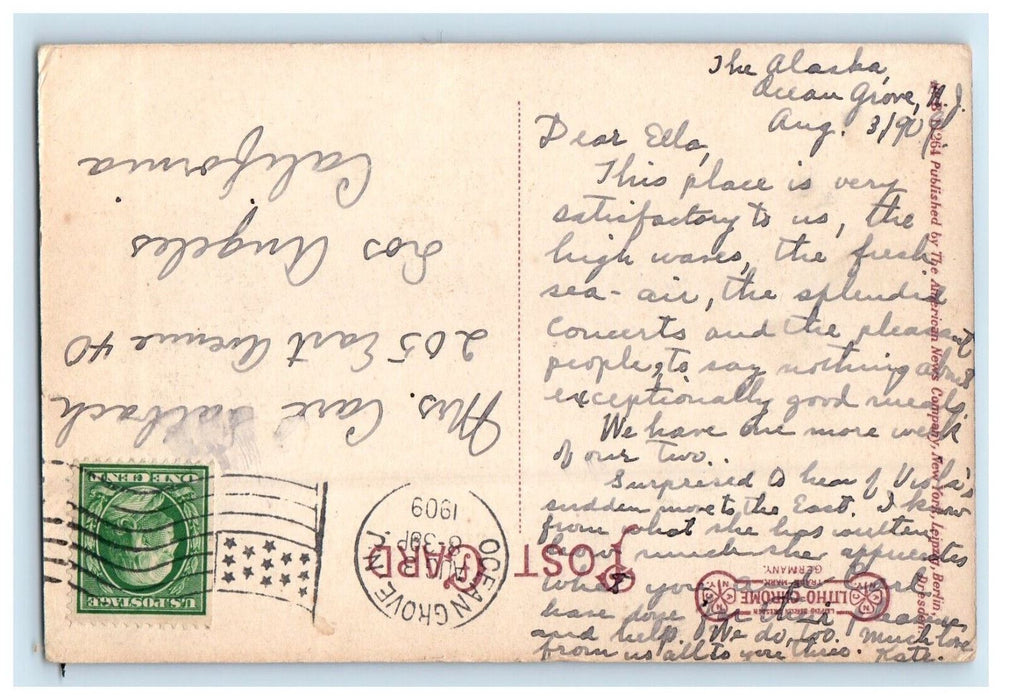 1909 Scene Along Wesley Lake At Night Ocean Grove New Jersey NJ Antique Postcard