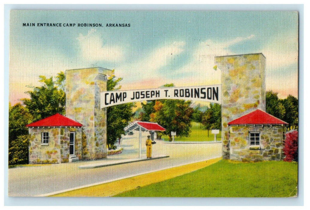 1944 Main Entrance Camp Arch Robinson Arkansas AR Posted Vintage Postcard