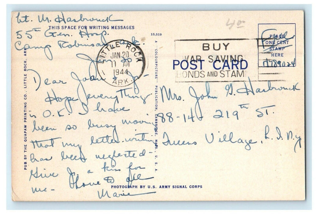 1944 Main Entrance Camp Arch Robinson Arkansas AR Posted Vintage Postcard