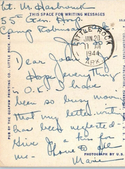 1944 Main Entrance Camp Arch Robinson Arkansas AR Posted Vintage Postcard