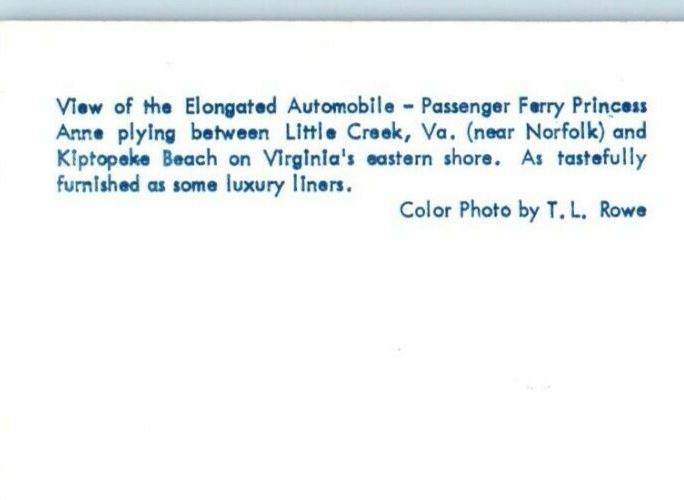 Little Creek VA, View Of Elongated Automobile Ferry Ship Princess Anne Postcard