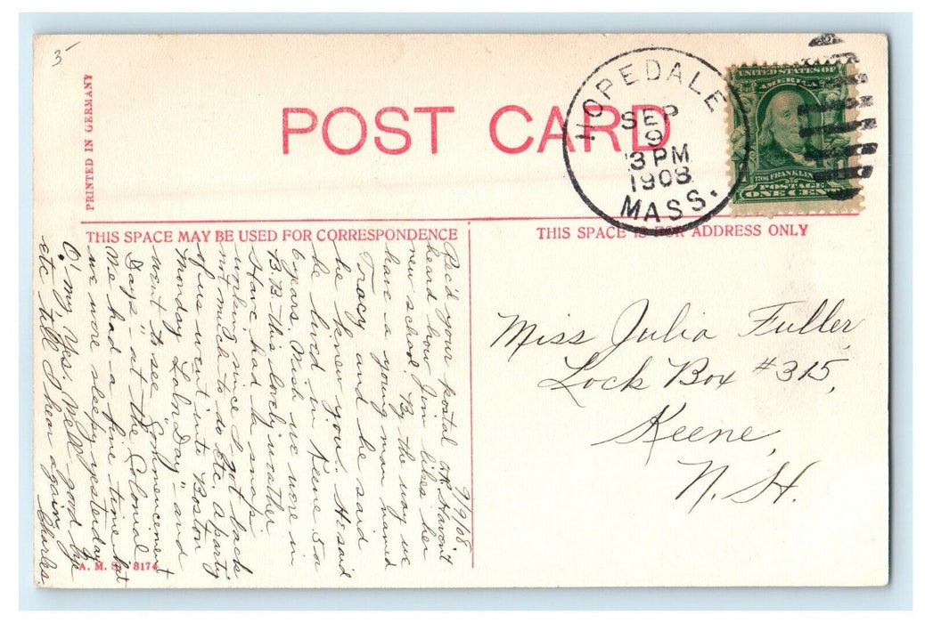 1908 Memorial Hall, Milford, Massachusetts MA Antique Postcard