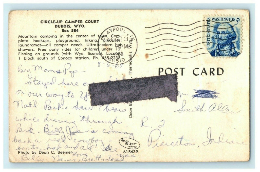 Circle-Up Camper Court Dubois Wyoming 1969 Vintage Antique Postcard