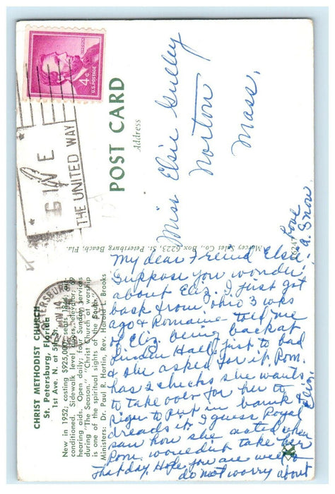 1963 Christ Methodist Church Street View Cars St. Petersburg Florida FL Postcard