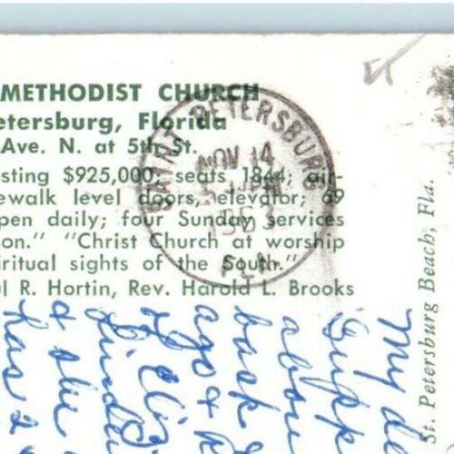 1963 Christ Methodist Church Street View Cars St. Petersburg Florida FL Postcard