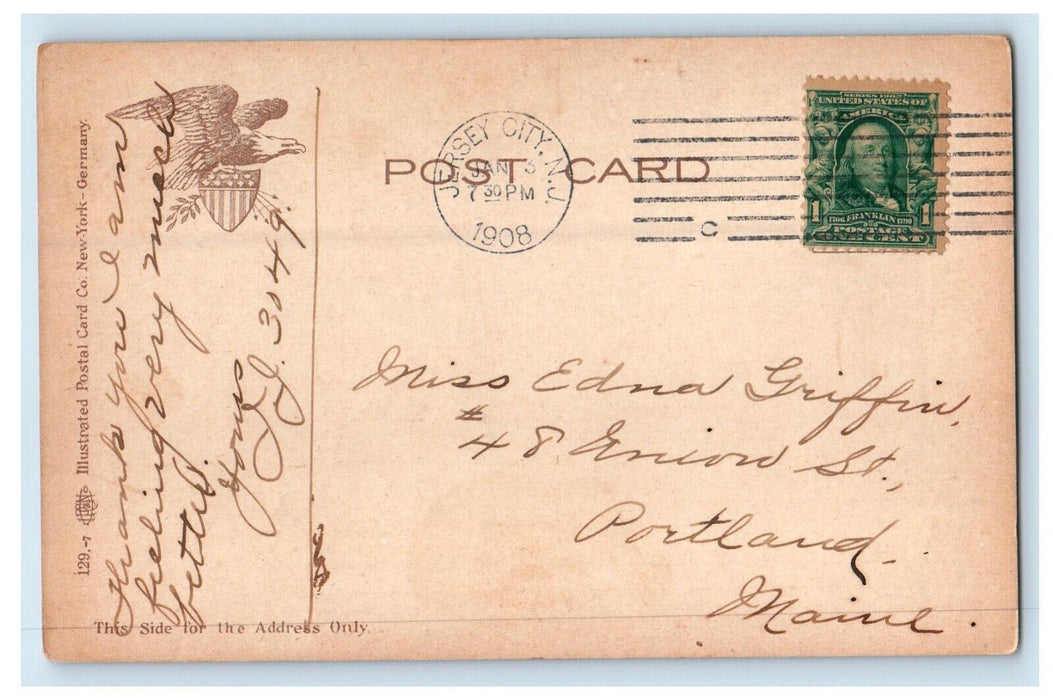 1908 Five Corners Trolley Horse Carriage Jersey City New Jersey NJ Postcard