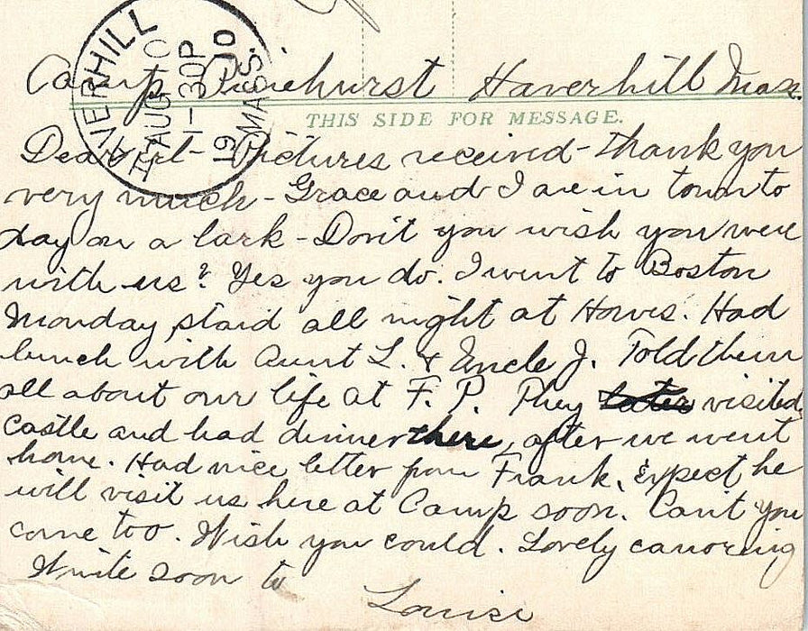 1910 Lake Saltonstal, Haverhill, Massachusetts MA Posted Antique Postcard