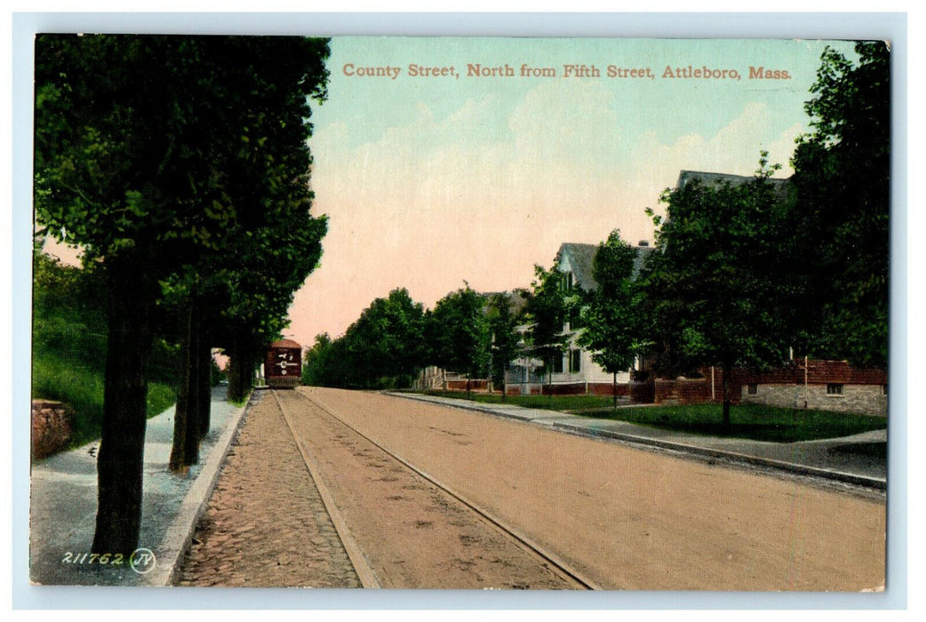 c1910 Country Street North from Fifth Street Attleboro Massachusetts MA Postcard