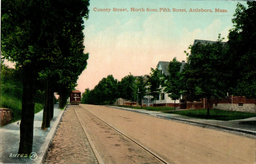c1910 Country Street North from Fifth Street Attleboro Massachusetts MA Postcard