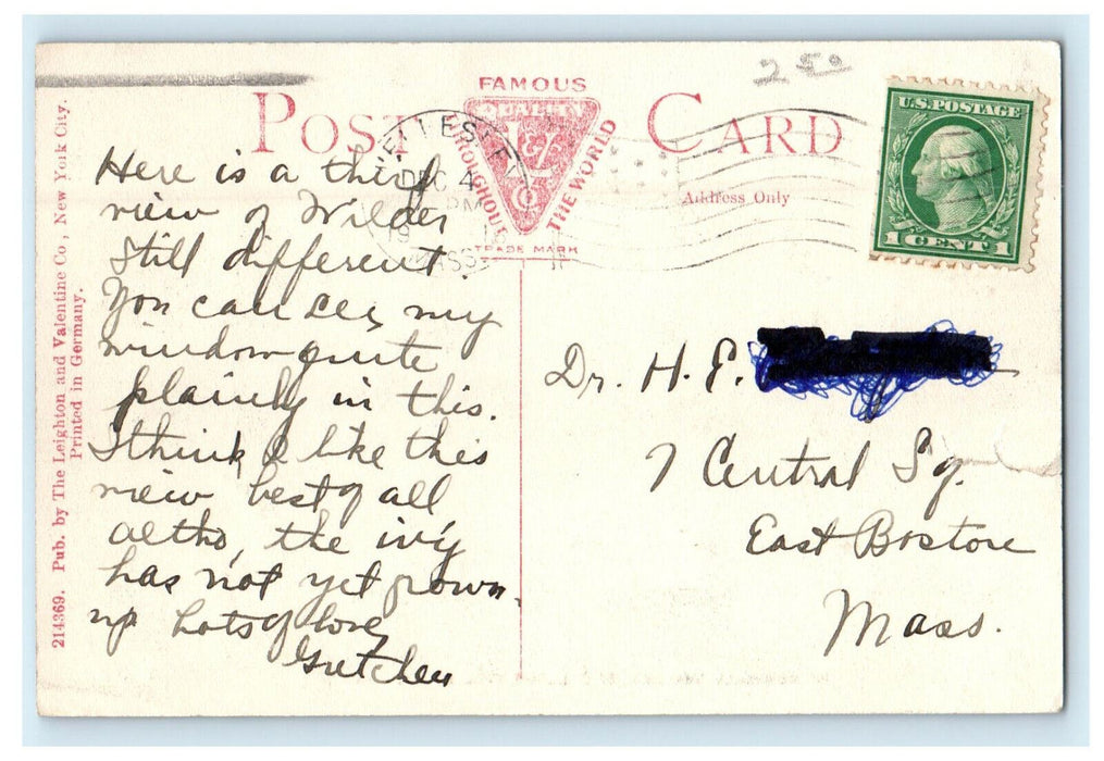 1916 Wilder Hall, Wellesley College, Wellesley Massachusetts MA Posted Postcard