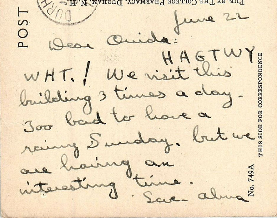 1942 The Commons University of New Hampshire Durham, New Hampshire NH Postcard