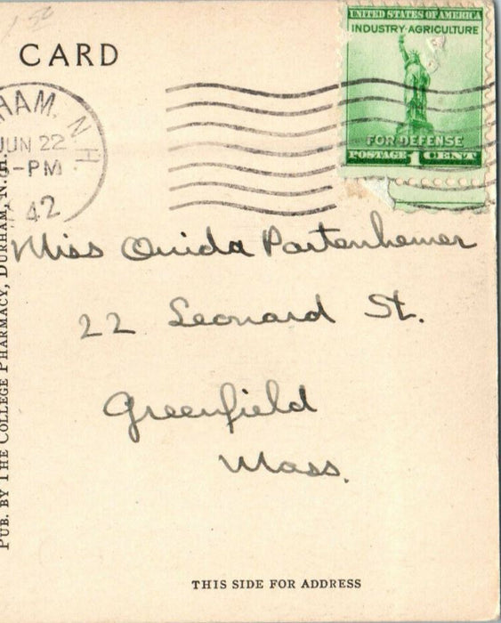 1942 The Commons University of New Hampshire Durham, New Hampshire NH Postcard