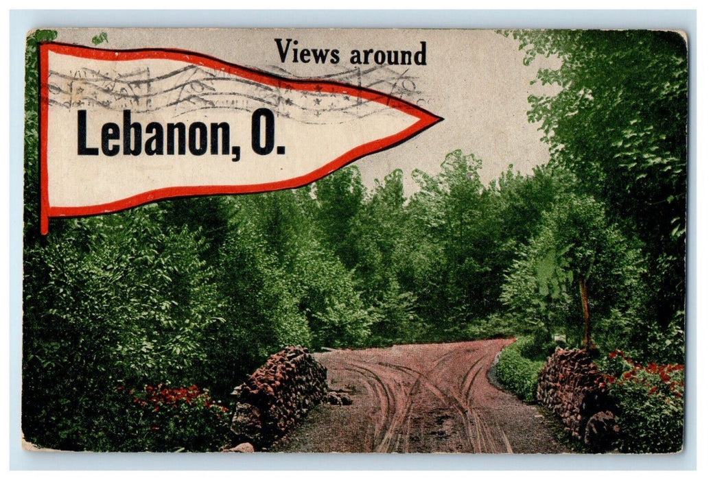 1914 Views Around Lebanon Ohio OH, Pennant Dirt Road Posted Antique Postcard