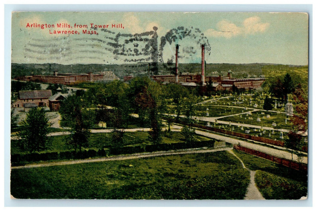 1911 Arlington Mills From Tower Hill, Lawrence, Massachusetts MA Postcard