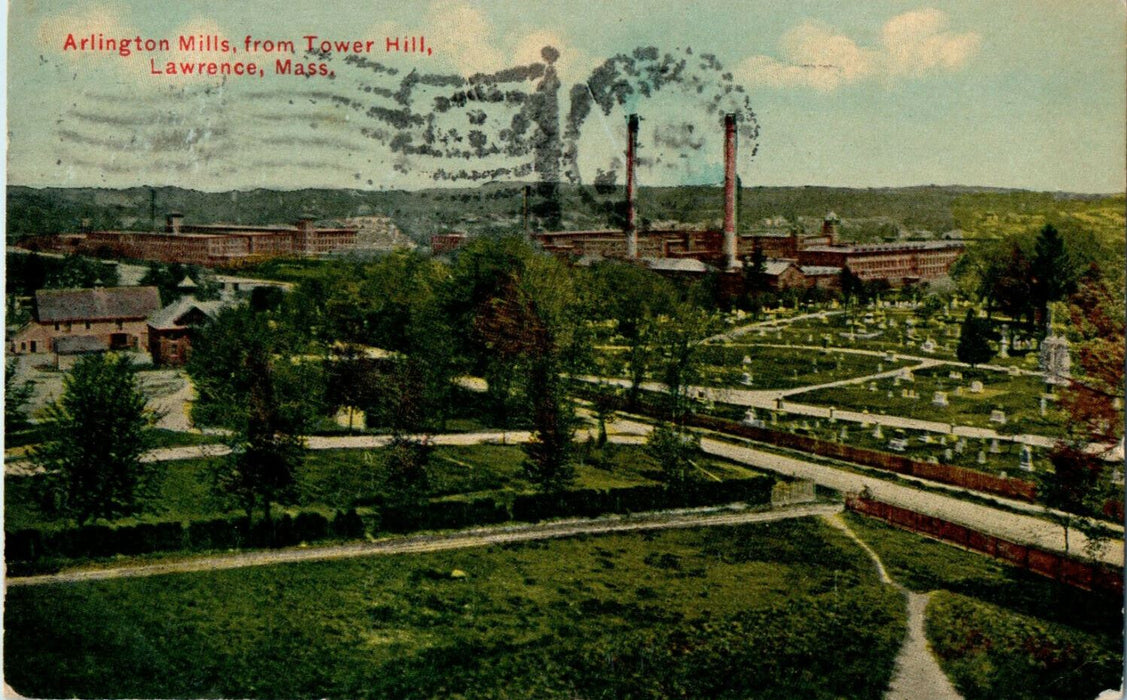 1911 Arlington Mills From Tower Hill, Lawrence, Massachusetts MA Postcard