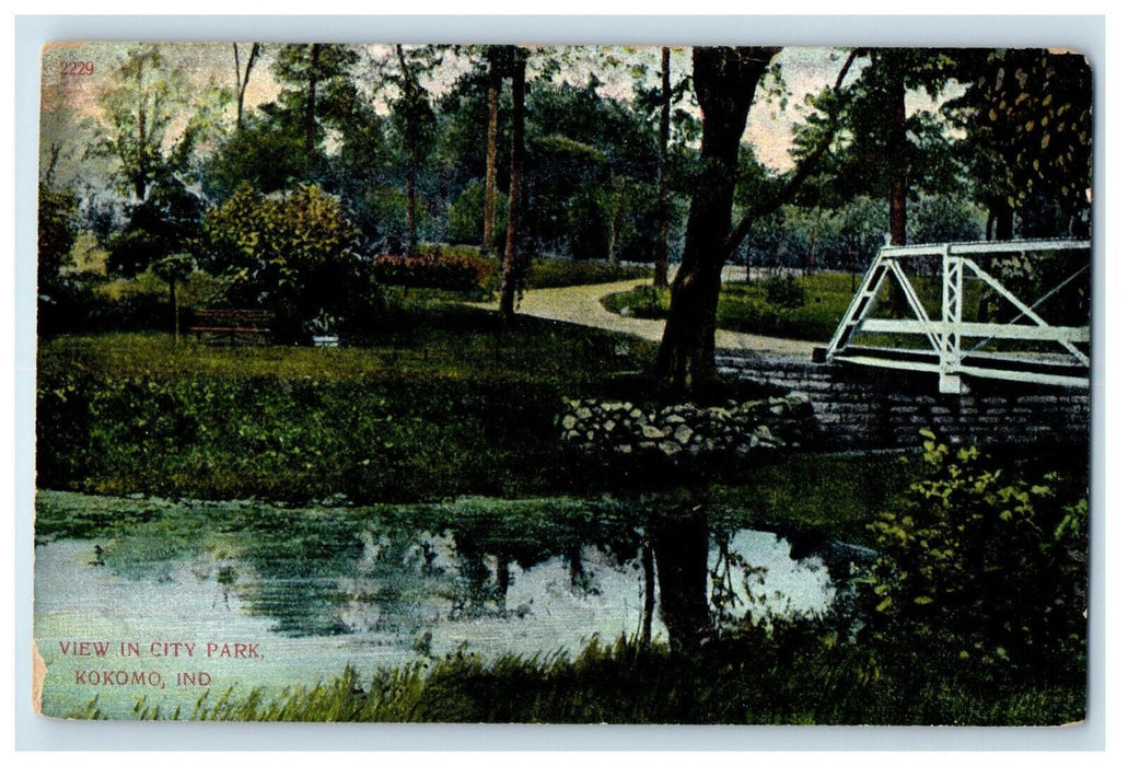 1907 Kokomo Indiana IN, View In City Park Bridge Posted Antique Postcard